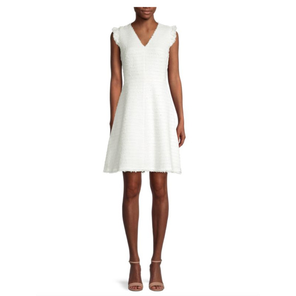 Rebecca Taylor Dresses & Skirts - Rebecca Taylor Cream Colored V Neck Dress Unfinished Hem Size 4 NWOT